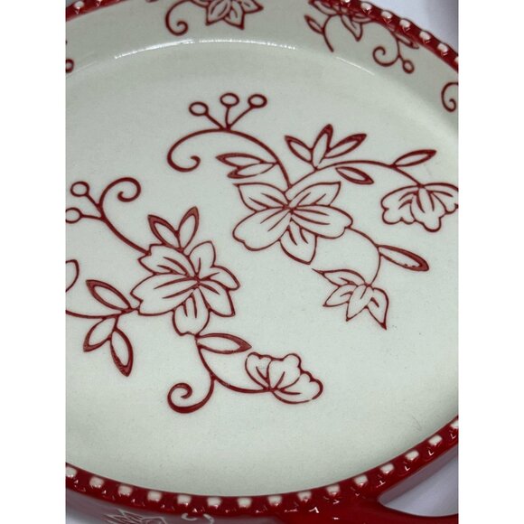 Temp-tations by Tara Red Floral Lace Round Baking Dish Set of 2 Vintage Ramekins - Picture 8 of 9
